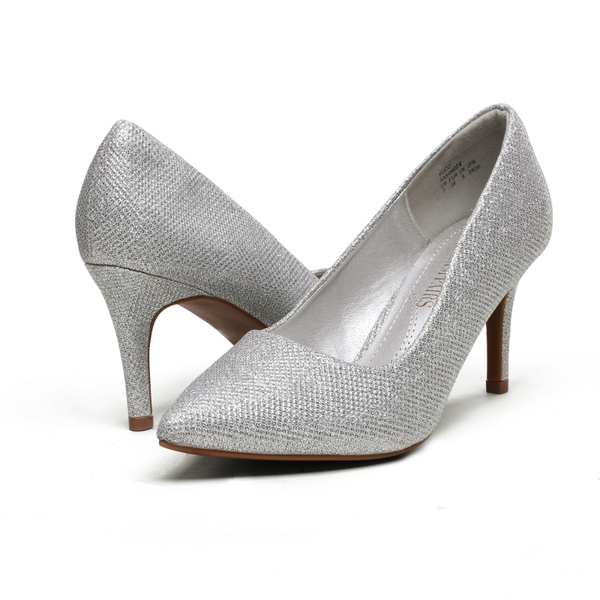 Pointed Toe Classic Stiletto High Heel Pumps - SILVER GLITTER - 3